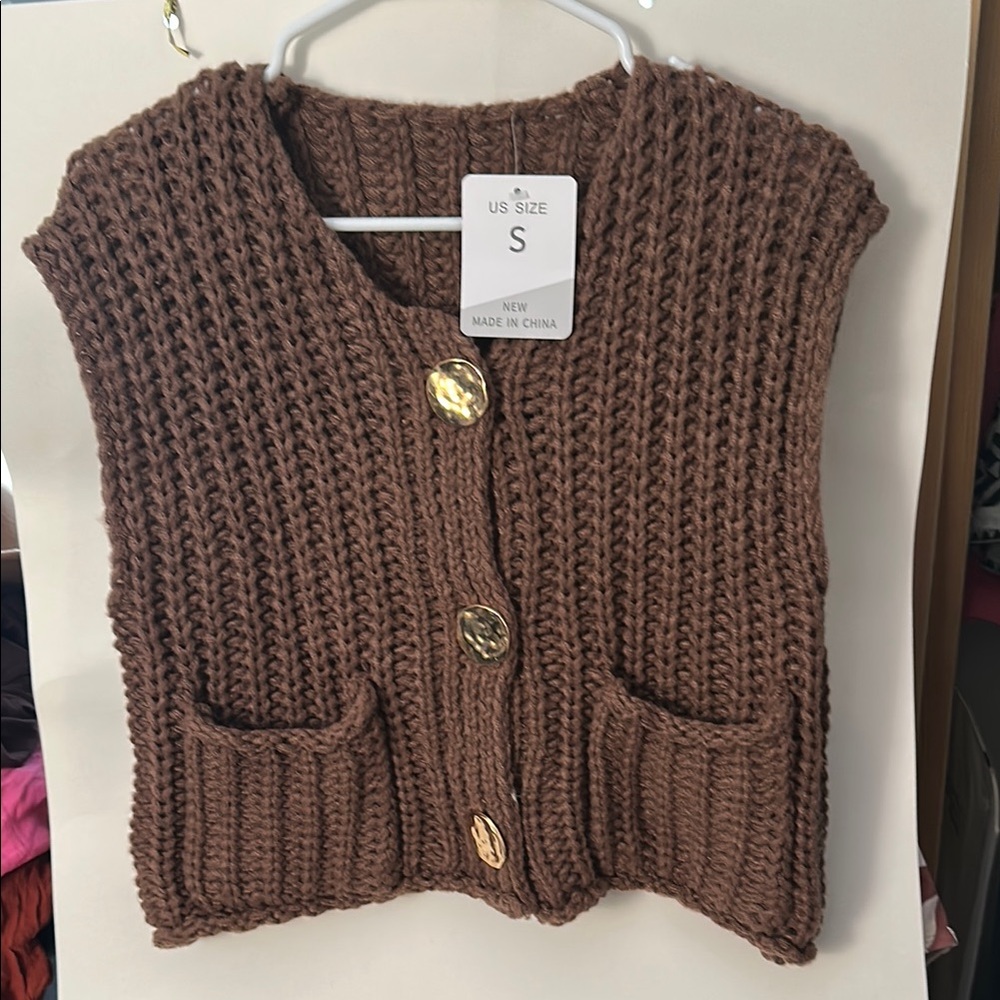 Brown Knit Sweater Vest